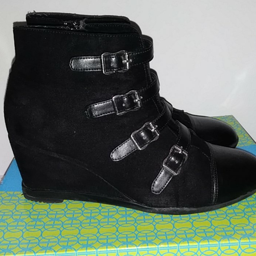 Black Wedge Booties